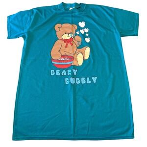 Fashion Beary Bubbly‎ Teddy Bear Teal Oversized Sleep Shirt Nightgown One Size